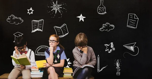 Digitale Composiet Van Schoolkinderen Onderwijs Tekening Blackboard Voor School — Stockfoto