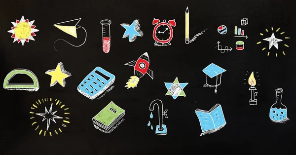 Compuesto Digital Educación Dibujo Pizarra Para Escuela —  Fotos de Stock