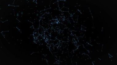 Çokgen bağlantı noktalar ve çizgiler siyah arka plan ile matris döngü