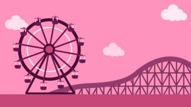 Çizimi büyük tekerlek ve roller coaster binmek eğlenceli n Fuarı