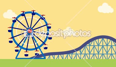 Çizimi büyük tekerlek ve roller coaster binmek eğlenceli n Fuarı