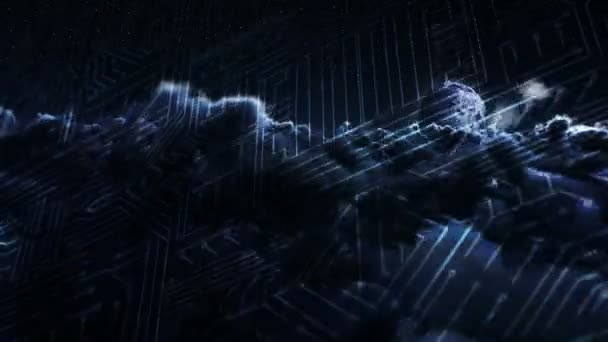 数字产生的电路对云在夜间 — 图库视频影像