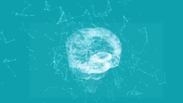 Brain Polygonal Connecting Dots Lines Blue Background — Stock Video