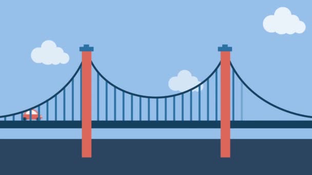 橋の上を移動する車両のイラスト — ストック動画