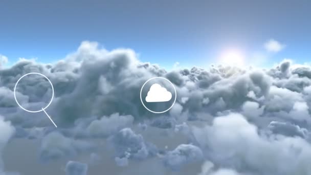 Iconos Dispositivos Conectados Generados Digitalmente Contra Nubes — Vídeo de stock