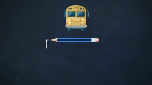 鉛筆とスクールバスのデジタル生成ビデオ — ストック動画