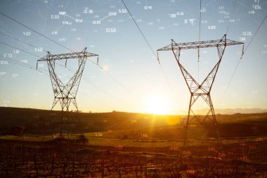 Kez akşam elektrik pilon siluet karşı ile ekran