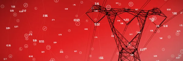 Küre Simge Sayıları Akşam Elektrik Pilon Siluet Karşı — Stok fotoğraf
