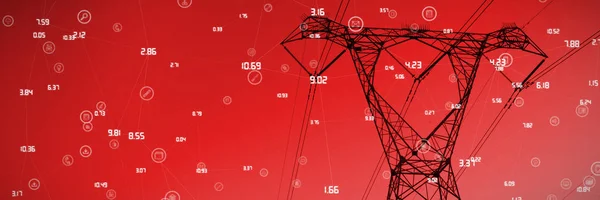 Esfera Iconos Números Contra Silueta Del Pilón Eléctrico Noche —  Fotos de Stock