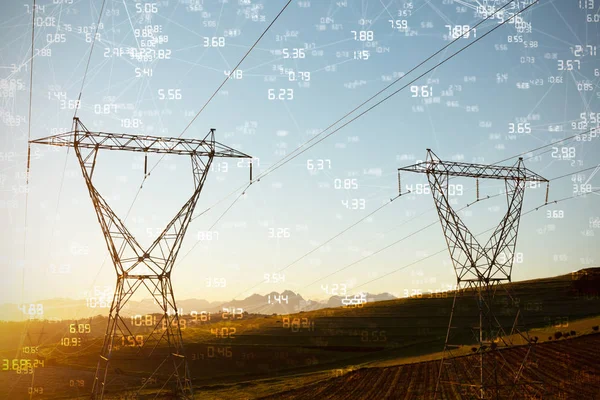 Pantalla Con Tiempos Contra Silueta Del Pilón Electricidad Noche —  Fotos de Stock