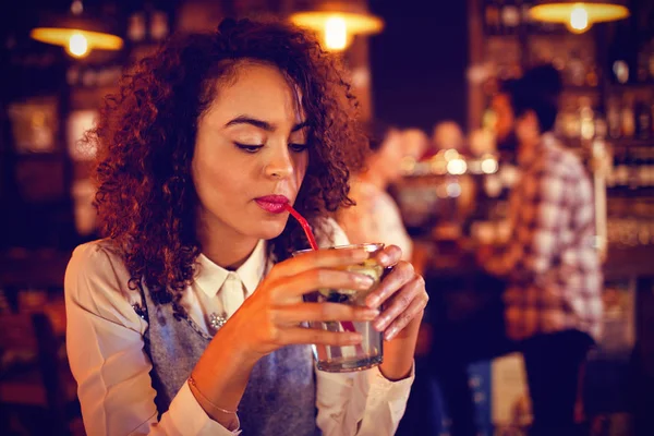 Beautiful Young Woman Having Red Wine Pub — Stock Photo, Image