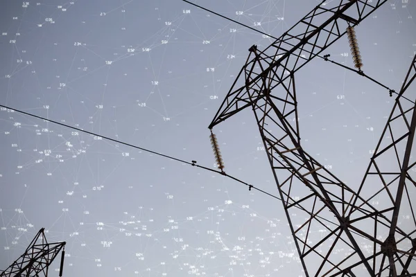 Obrazovka Časy Proti Večer Elektřiny Pylonu Silueta — Stock fotografie