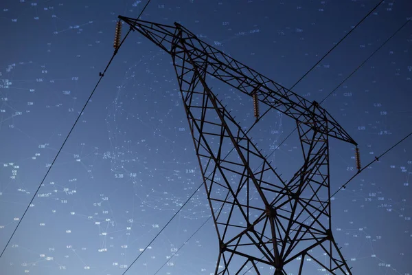 Constelação Estrelas Contra Silhueta Pilão Eletricidade Noite — Fotografia de Stock