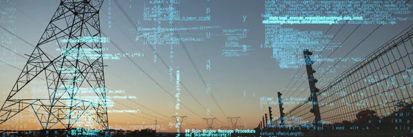 Imagem Dos Dados Contra Silhueta Pilotagem Elétrica Noturna — Fotografia de Stock