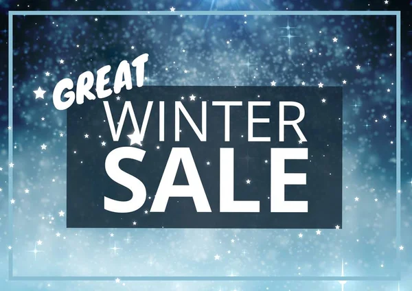 Compuesto Digital Winter Sale Texto Sobre Rectángulo Azul Copos Nieve —  Fotos de Stock