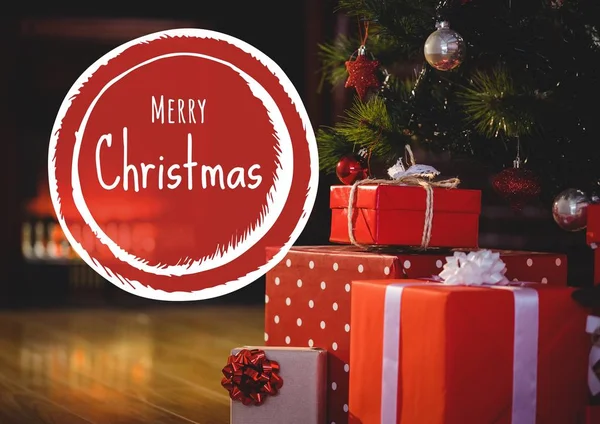 Compuesto Digital Texto Feliz Navidad Con Regalos Caseros —  Fotos de Stock