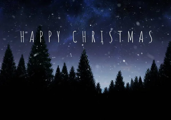 Digital Composite Happy Christmas Text Forest — Stock Photo, Image