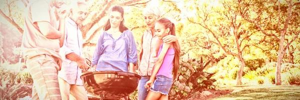 Famiglia Preparare Barbecue Nel Parco Una Giornata Sole — Foto Stock