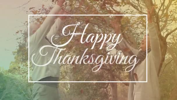 Цифровая Композиция Счастливого Дня Благодарения Пожилой Пары — стоковое видео
