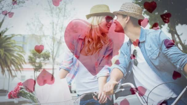 Video Composito Digitale Coppia Romantica Con Cuori Che Cadono — Video Stock