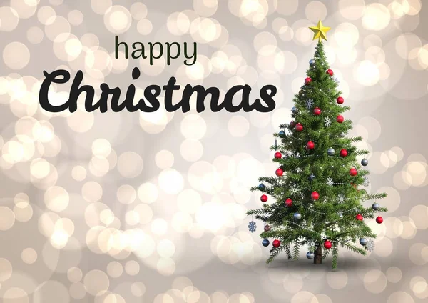 Digitális Kompozit Happy Christmas Szöveg Karácsonyfa — Stock Fotó