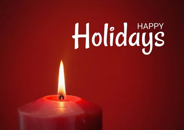 Digital Composite Happy Holidays Text Red Candle — Stock Photo, Image
