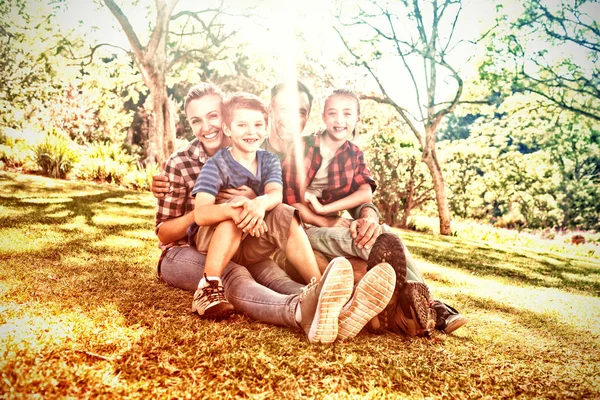 Zittend Het Park Een Zonnige Dag Gelukkige Familie — Stockfoto