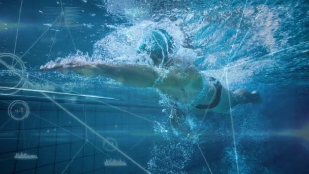 スイマー をスクリーニング インターフェイスに対する水泳のデジタル コンポジット ビデオ — ストック動画