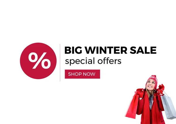 Digital Composite Winter Sale Minimal Style Red Black White Picture — Stock Photo, Image