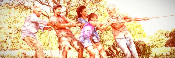 Família Feliz Jogando Rebocador Guerra Parque — Fotografia de Stock