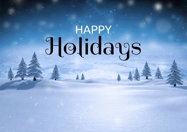 Digital Composite Happy Holidays Text Winter Snow Landscape — Stock Photo, Image