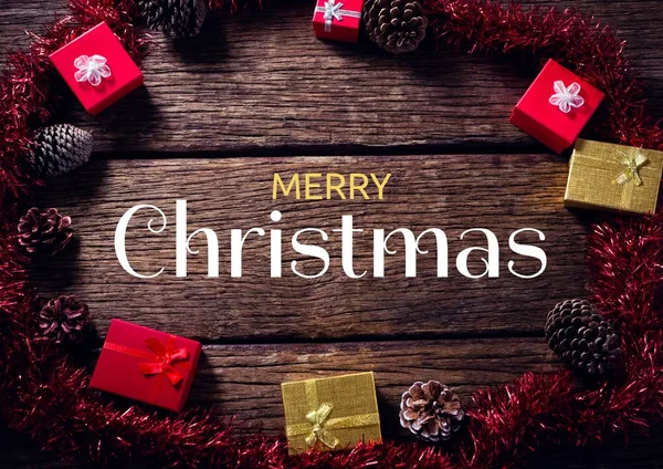 Цифровий Композит Різдвяного Тексту Подарунками Дереві — стокове фото