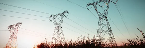 Evening Electricity Pylon Silhouette — Stock Photo, Image