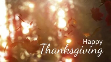 Şükran günün kutlu olsun metnin düşen yaprakları üzerinde dijital olarak oluşturulan video