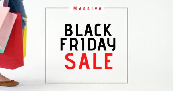 Vidéo Générée Numériquement Vente Black Friday Femme Marchant Avec Des — Video