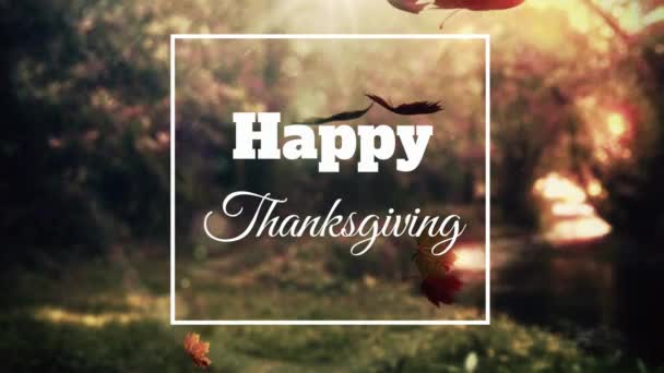 Digitalt Genererade Video Happy Thanksgiving Text Över Fallande Löv — Stockvideo