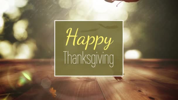 Digitalt Genererade Video Happy Thanksgiving Text Över Fallande Löv — Stockvideo