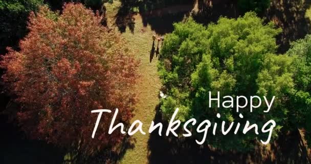 Digitálisan Létrehozott Videó Happy Thanksgiving Szöveg Fölött Családi Séta Kertben — Stock videók