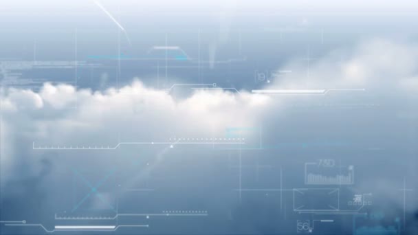 Vidéo générée numériquement de l'écran d'interface contre le nuage de ciel 