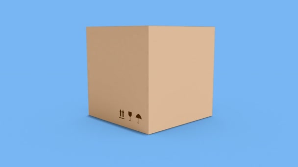 Digitally Generated Video Cardboard Box Blue Background — Stock Video