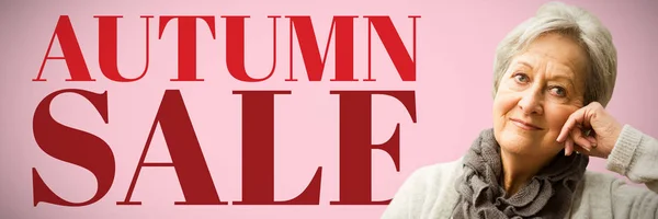 Portrait Retired Woman Pink Autumn Sale Background — Stock Photo, Image