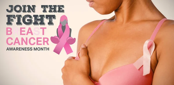 Breast Cancer Awareness Message Woman Breast Cancer Awareness Ribbon — Stock Photo, Image