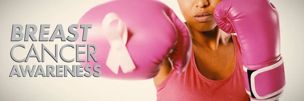 Mensaje Concientización Sobre Cáncer Mama Contra Mujer Guantes Boxeo Luchando — Foto de Stock
