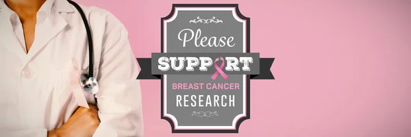 Breast Cancer Awareness Message Arms Crossed Nurse Wearing Breast Cancer — Stock Photo, Image