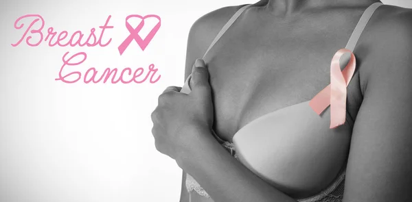 Brustkrebs Text Mit Schleife Gegen Frau Für Brustkrebs Bewusstsein Mit — Stockfoto