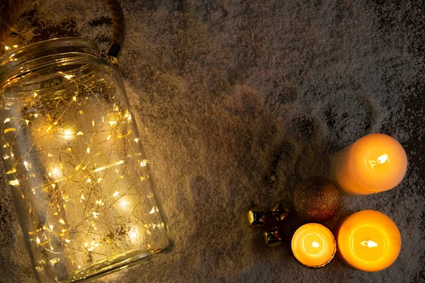 Candele Luci Natale Lisce Sulla Neve — Foto Stock