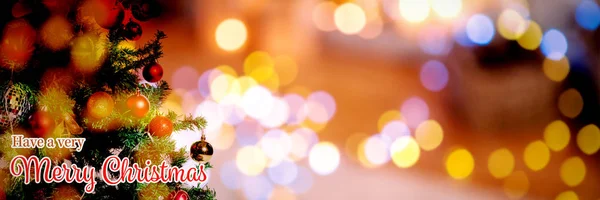 Cartão Natal Contra Natal Luzes Círculo Amarelo — Fotografia de Stock