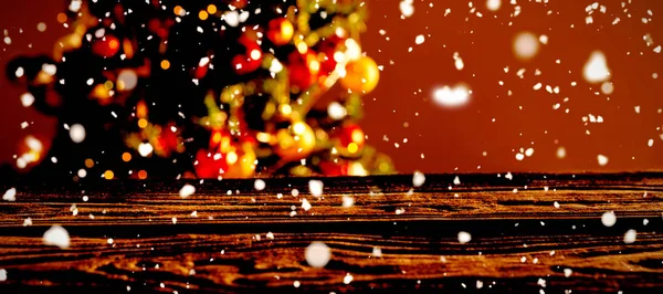 Snow Falling Copy Space Christmas Tree — Stock Photo, Image