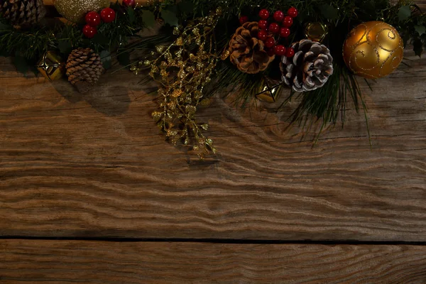 Χώρο Αντίγραφο Ρουστίκ Διακοσμήσεις Χριστουγέννων Ένα Ξύλινο Τραπέζι — Φωτογραφία Αρχείου