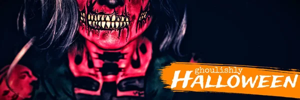 Immagine Grafica Testo Ghoulishly Halloween Contro Attraente Ragazza Con Trucco — Foto Stock